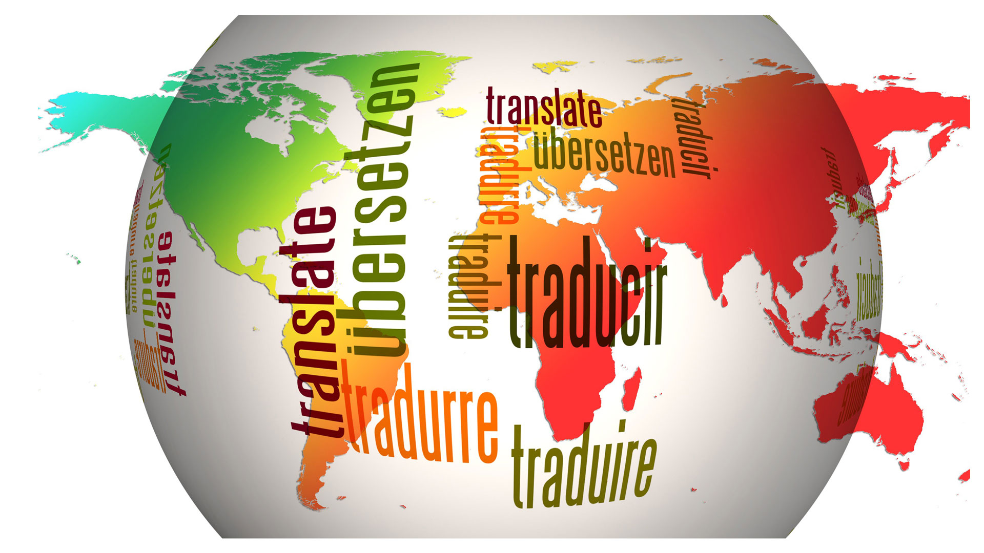 Graphic showing the globe and translations of the word 'translate'