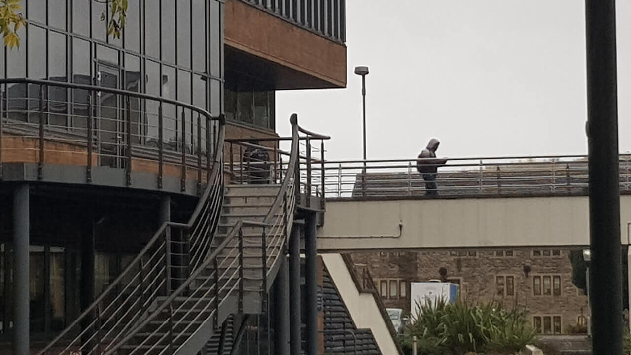 University of Huddersfield Queensgate campus bridge between Schwann building and Charles Sikes building