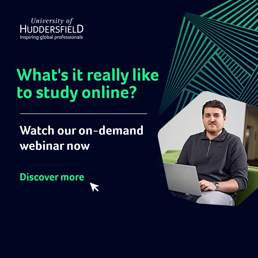 What's it really like to study online banner featuring a student working on a laptop.