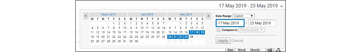 Picture of the Google Analytics date range picker