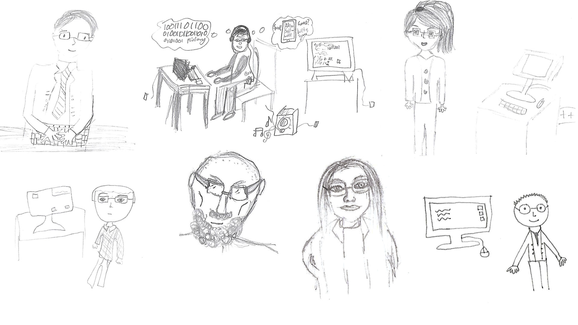 Yr8 student drawings of computer scientists