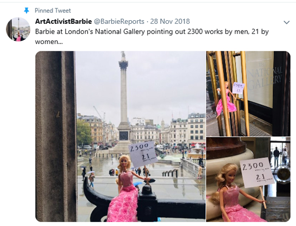 ArtActivistBarbie pinned tweet at the National Gallery, London