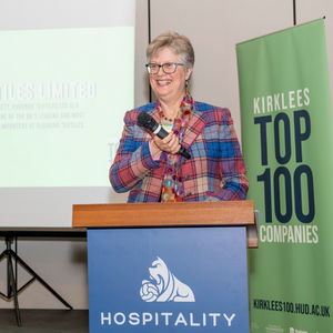 Jill Johnes presenting at Kirklees Top 100