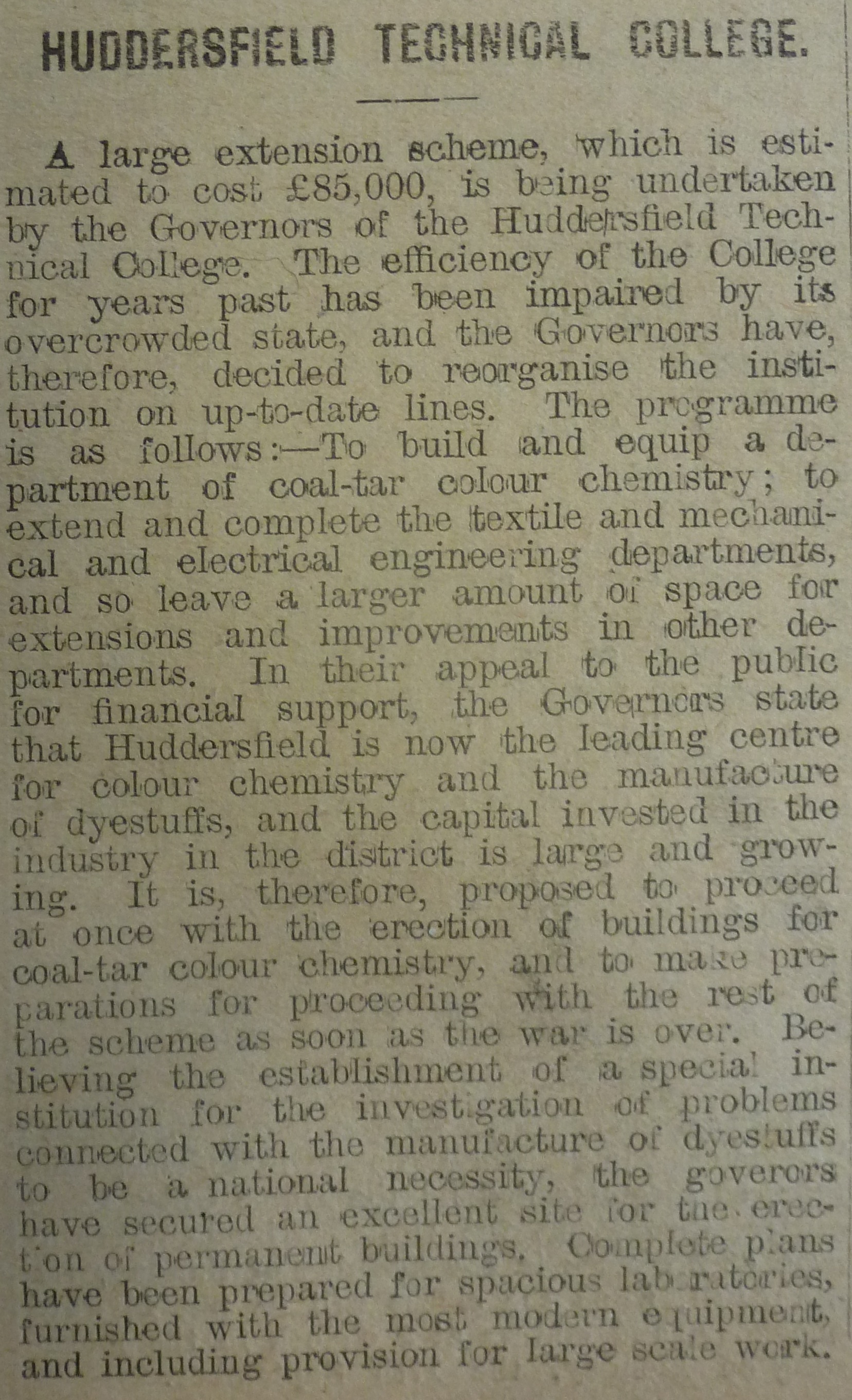 University Extension Scheme – The Colne Valley Chronicle 30 Mar. 1917