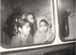 Unidentified children being bussed in Bradford in c 1969