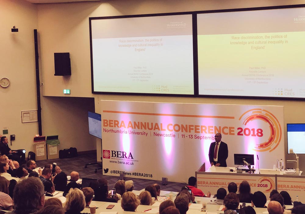Professor Paul Miller (HudCRES) giving keynote lecture at BERA Conference 2018, Northumbria University