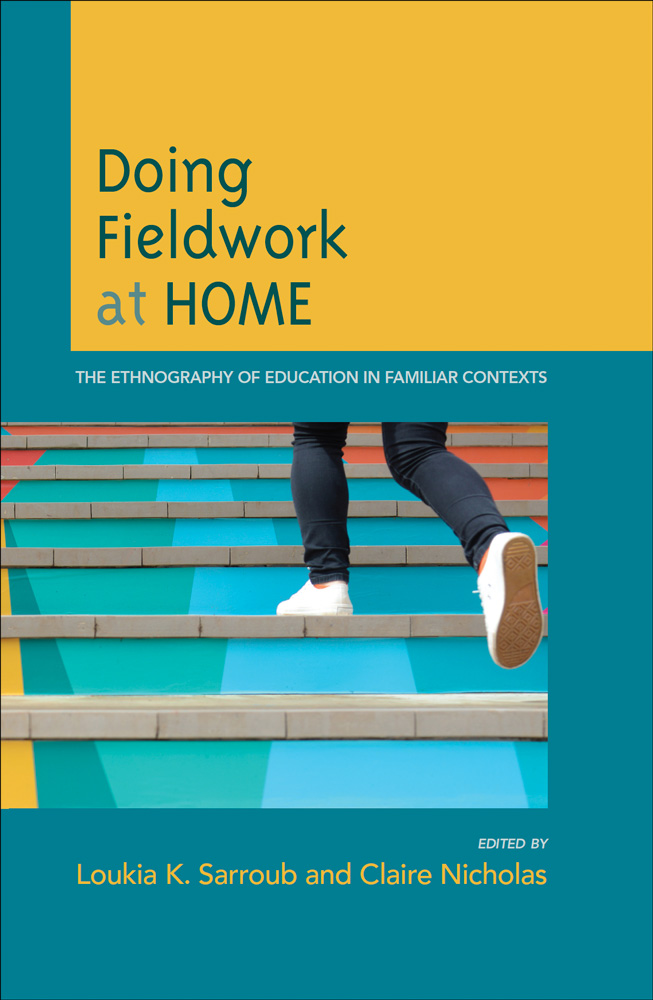 Front cover of book 'Doing fieldwork at home', showing graphic representation of a person walking up stairs