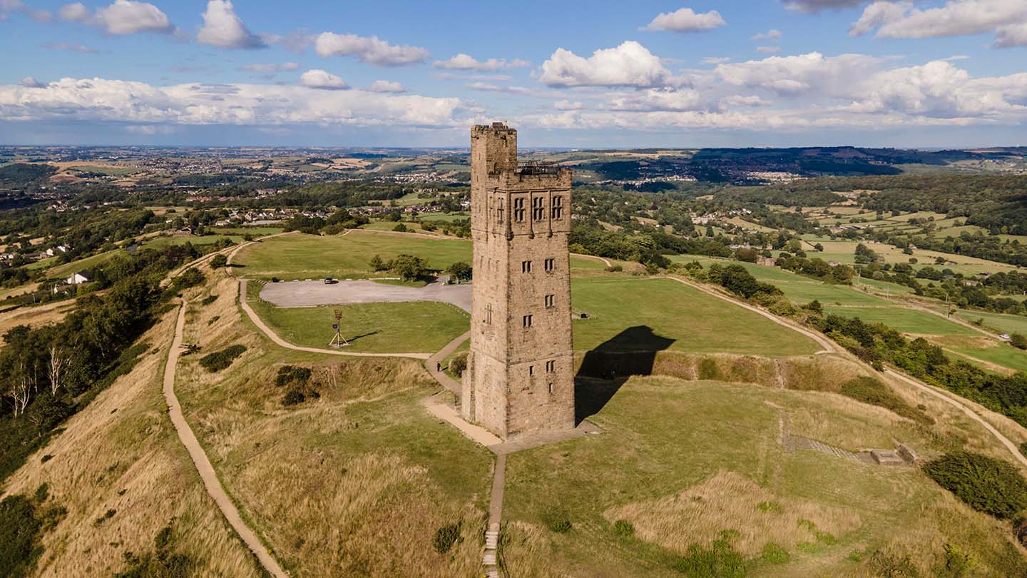 Drone shot of Castle Hill huddersfield