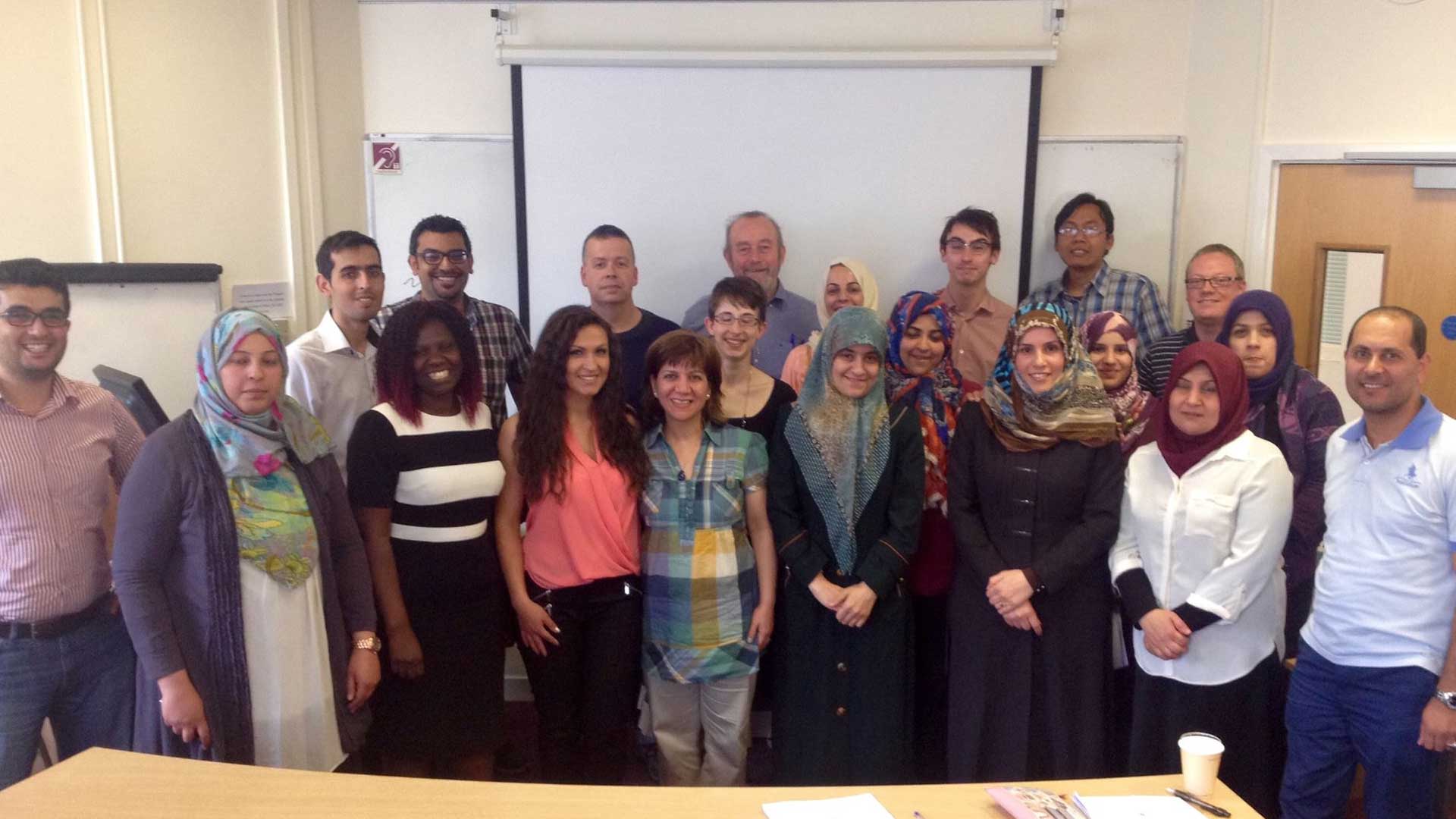 Group photo of the linguistics PGRs and their lecturers.