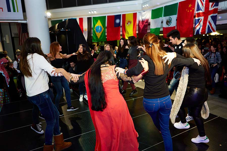 International students dancing