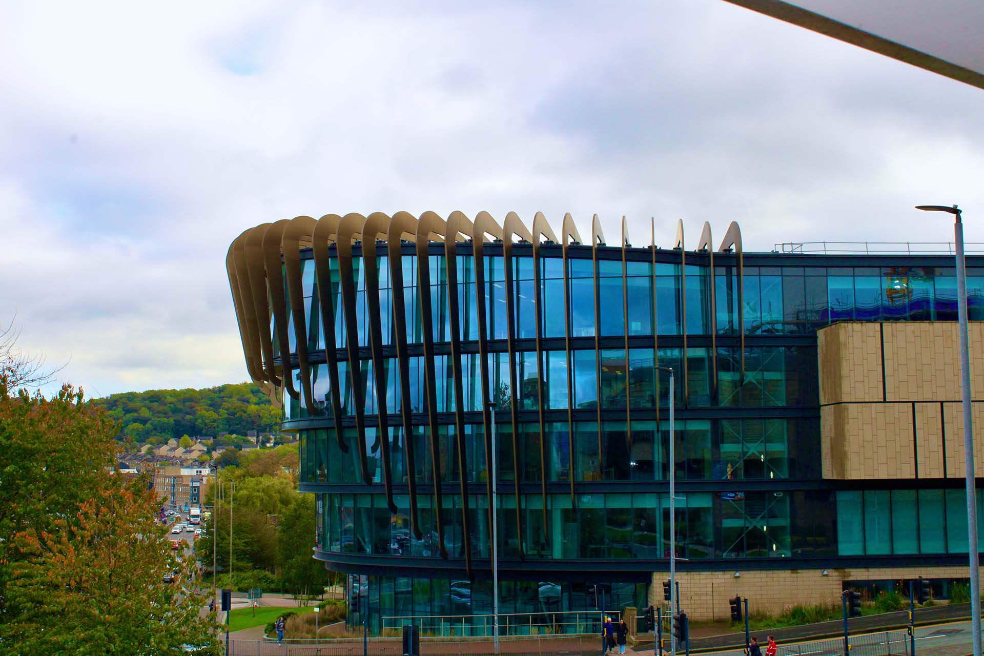 A view of the landmark Oastler Building at the University of Huddersfield