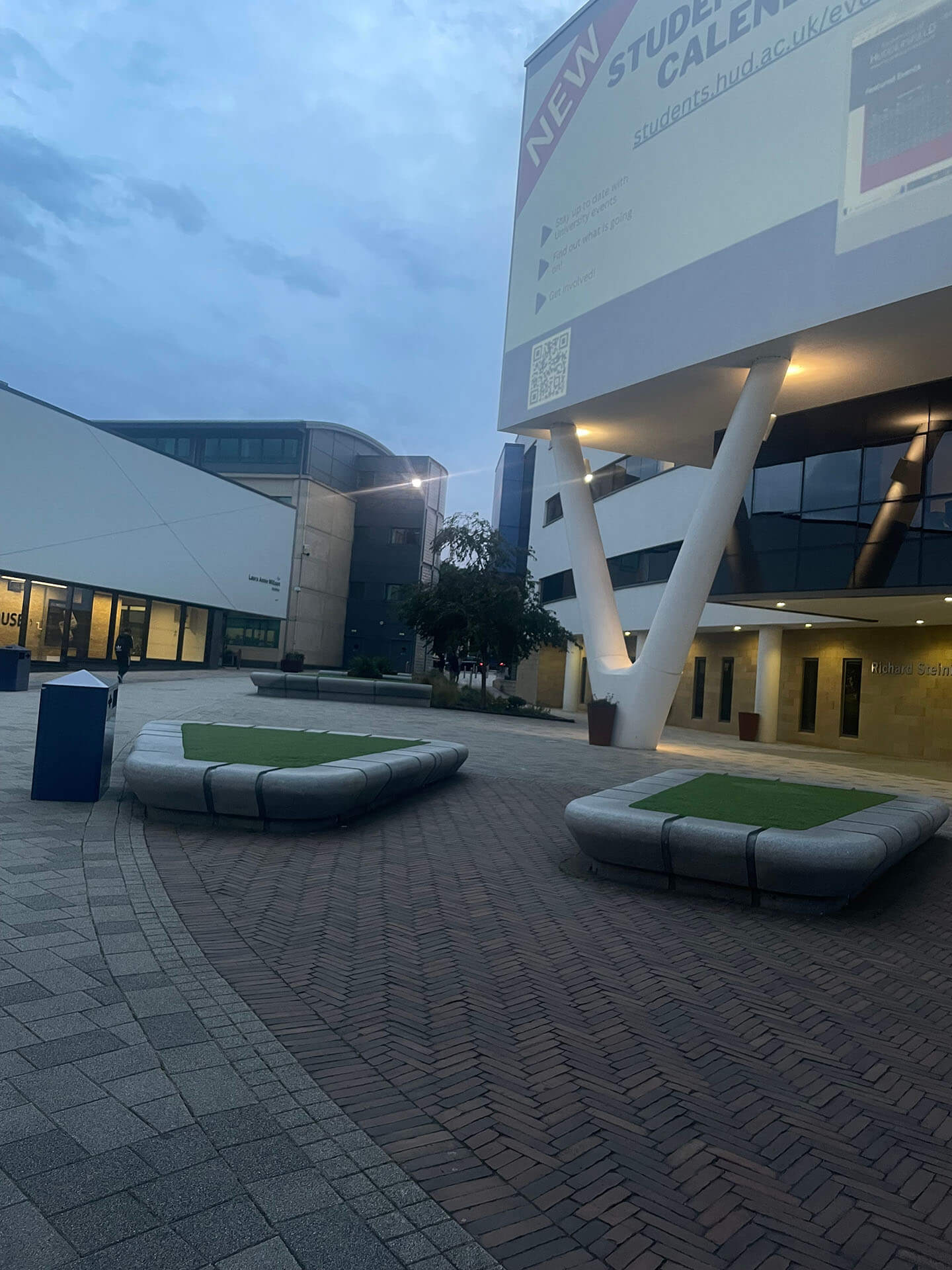 Student plaza as seen at night
