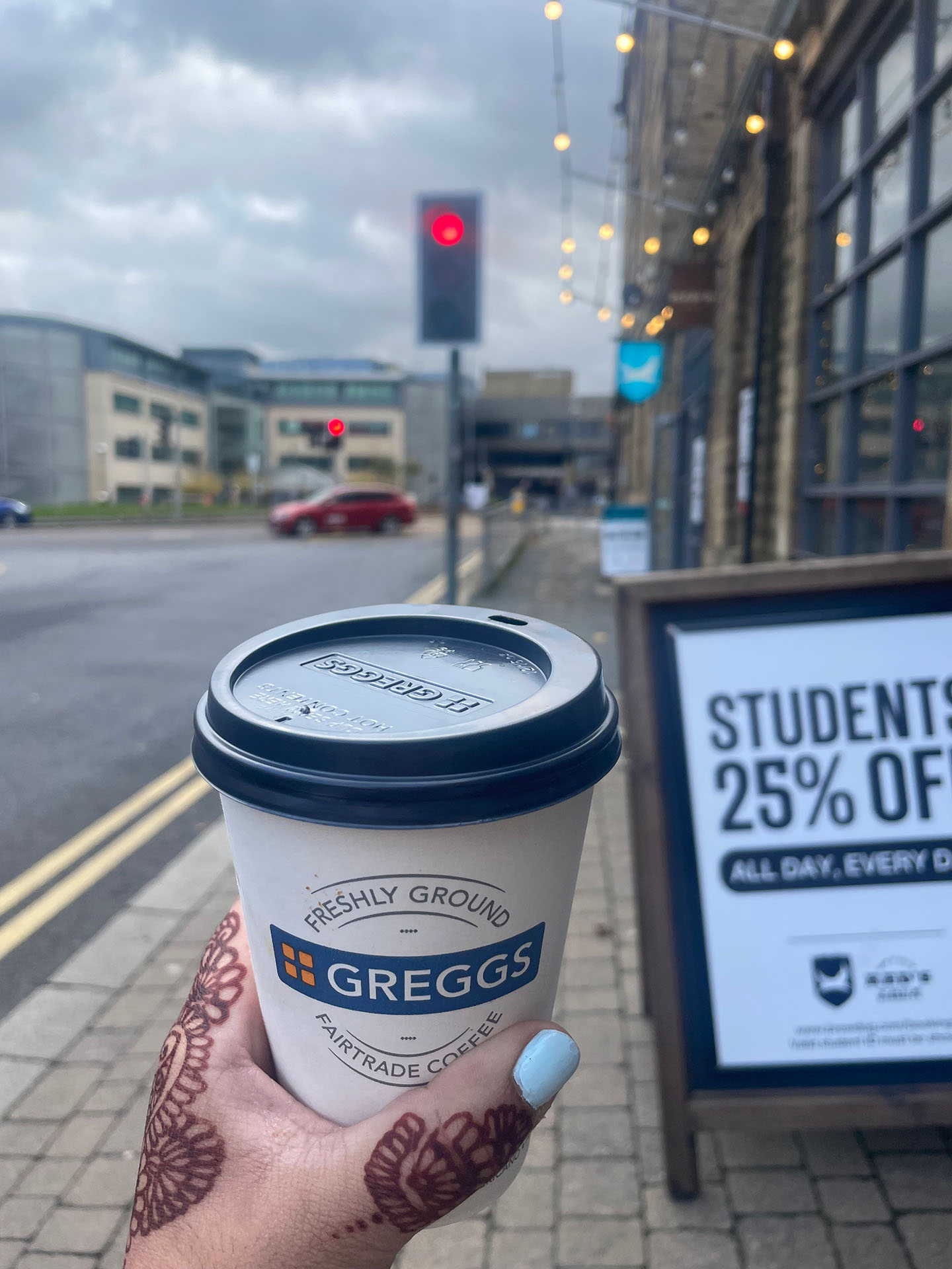Ayushis morning coffee choice- a mocha from Greggs