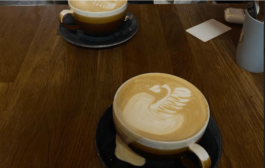 two mochas from arcade coffee and food