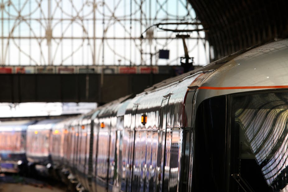 a train pulling into a station