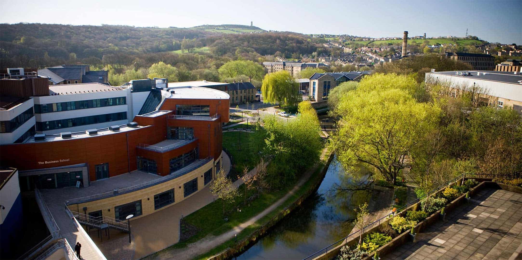 A picture of the Huddersfield business school as an aerial shot that will be used for our business school sites.