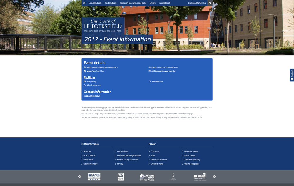 a screen grab of a demo event landing page