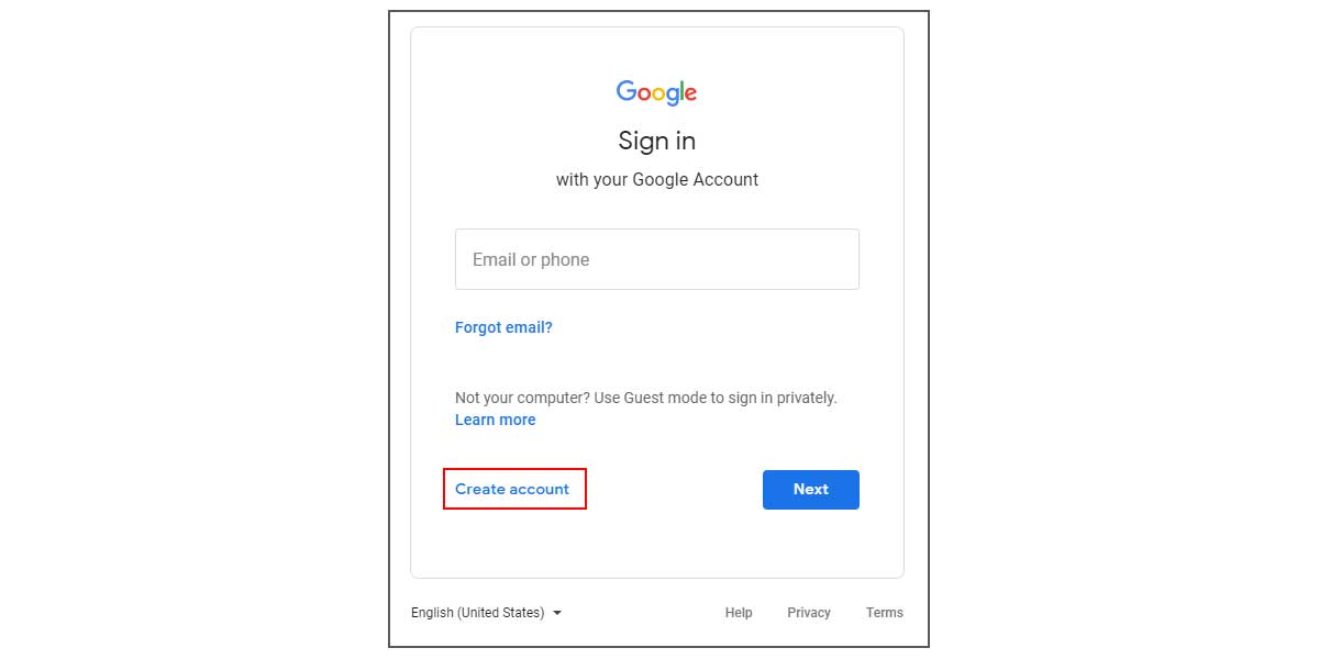Picture of form for signing in to Google