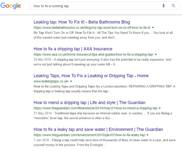 Screenshot of Google search results for 